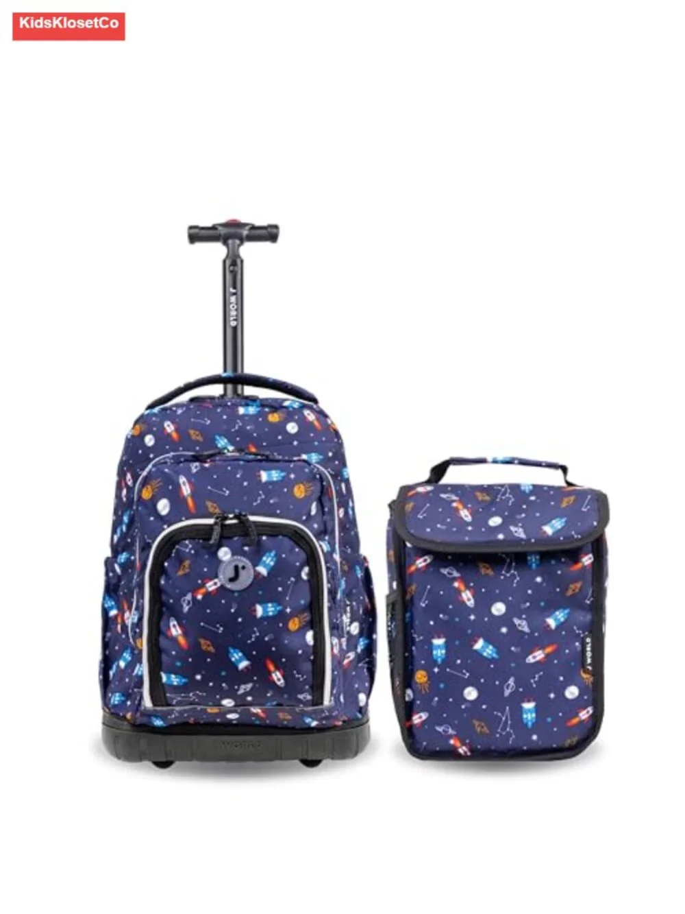 Kids Rolling Backpack and Lunch Bag Set with Wheels, Polyester, Spaceship